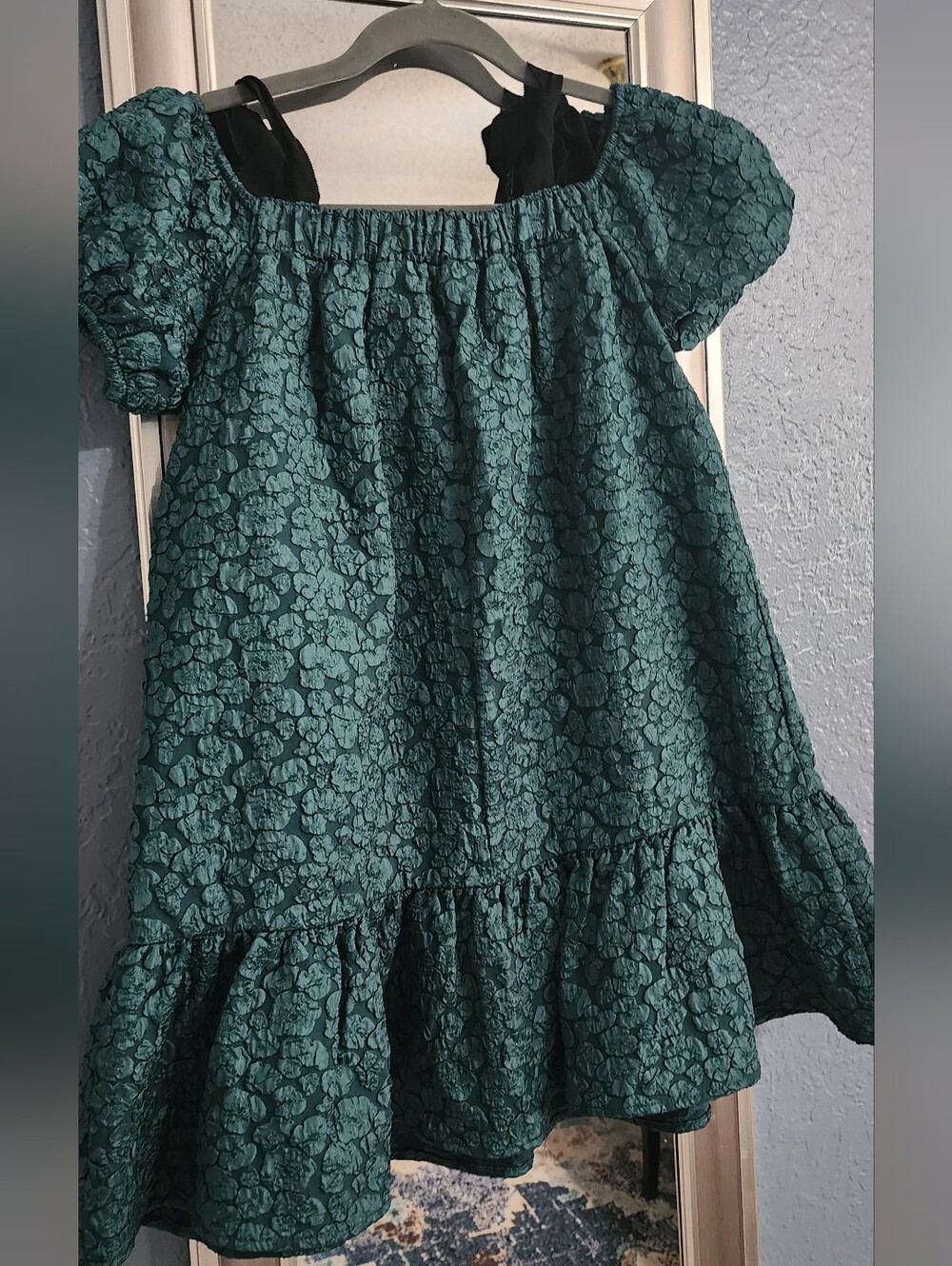 GB Girls Teal Textured Puff Sleeve Dress